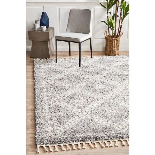 Rug Culture Silver & Ivory Bohemian Modern Shag Rug 170X120CM
