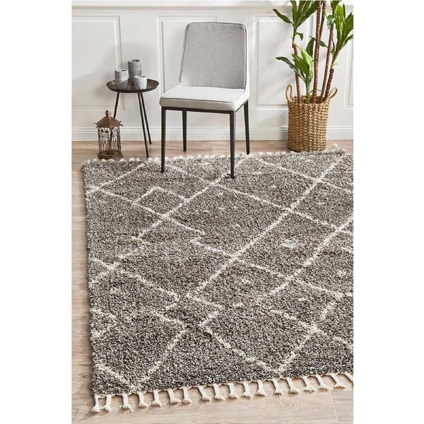 Rug Culture Grey & Bone Ivory Moroccan Modern Shag Rug 290X200CM