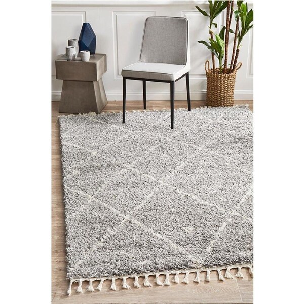 Rug Culture Silver & Ivory Moroccan Modern Shag Rug 230X160CM