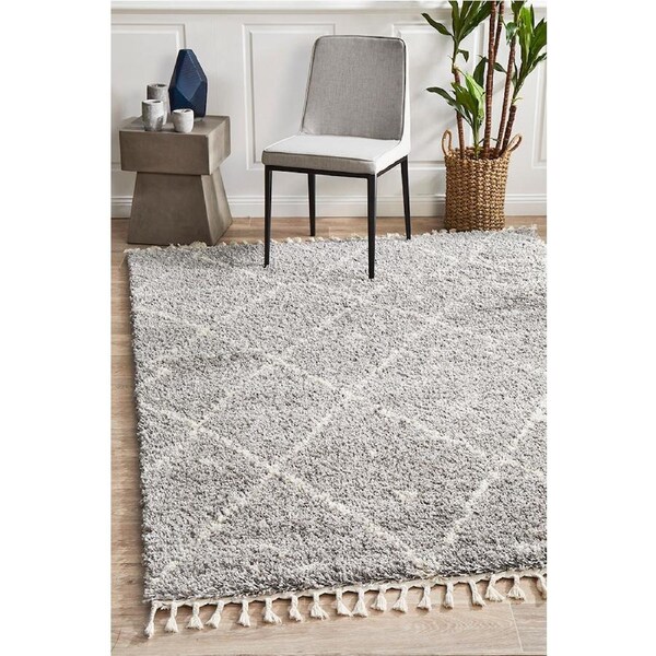 Rug Culture Silver & Ivory Moroccan Modern Shag Rug 290X200CM