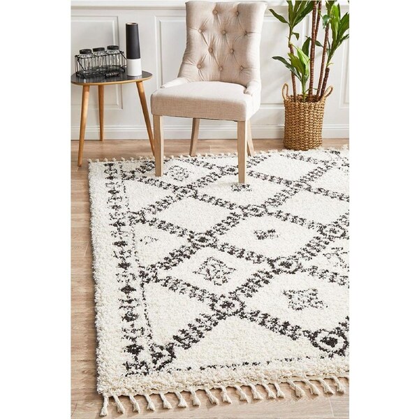 Rug Culture Ivory & Black Bohemian Modern Shag Rug 230X160CM