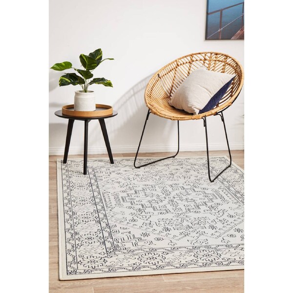 Rug Culture White & Navy Outdoor Transitional Rug 160X110CM