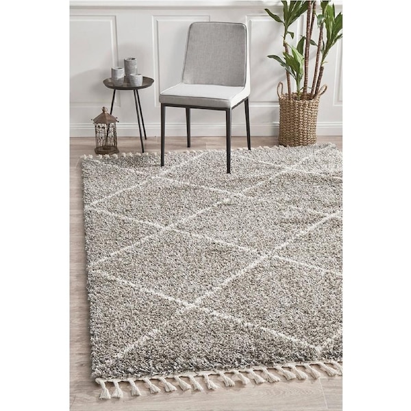 Rug Culture Grey & Bone Ivory Geometric Modern Shag Rug 170X120CM