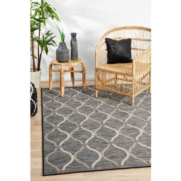 Rug Culture Black & Natural Trellis Indoor/Outdoor Flat Woven Rug 230X160CM