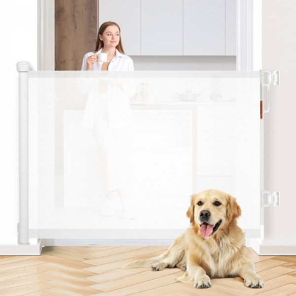 Advwin Retractable Pet Safety Gate Doorways Hallways Stairs Gate - White