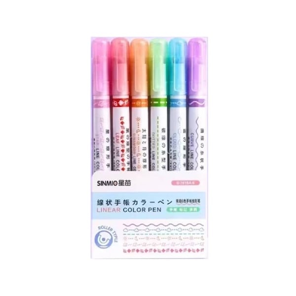 Deal365 6 PCS Set B Kawaii Flowers Line Shaped Highlighter Pens