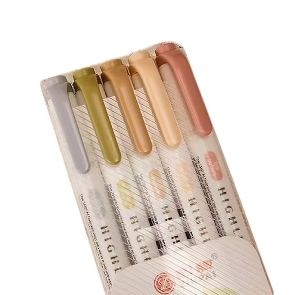 Deal365 5 Colors Per Box Double Headed Highlighter Pen Set Natural Color