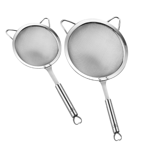 Gourmet Easy Fine Mesh Strainer Set, Stainless Steel Large rice strainer & Small Flour Sifter, Bonus Can Strainer