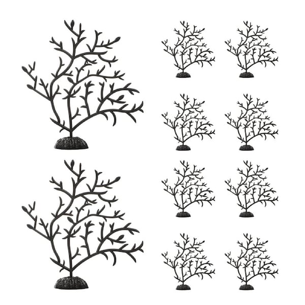 10PCS Artificial Coral Tree Aquarium Decor 10x10cm Black PVC for Fish Tank