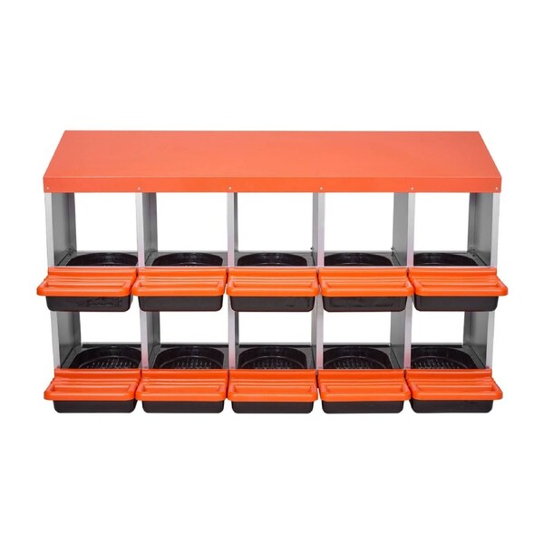 2 Tiers Chicken Nesting Boxes, 10 Compartments, Metal Egg Laying Boxes with Protective Collection Lids, Roll Out Nesting Box, Easy to Assemble, Ideal for Hens, Ducks, Chickens, and Other Poultry