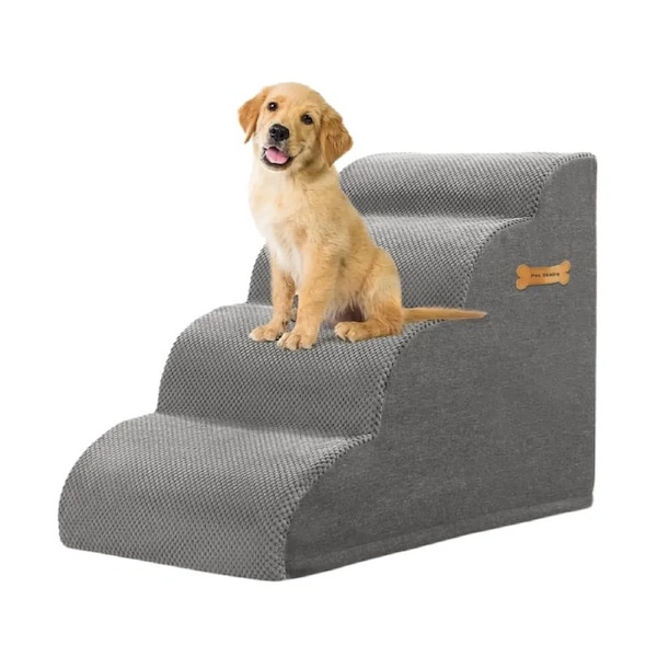 4 Step Pet Stairs Ramp for Bed Sofa Dog Ladder Memory Foam Washable Cover