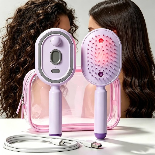 Rechargeable Air Cushion Massage Hair Comb with Electric Spray, Self-Cleaning Anti-Tangle Brush for Daily Scalp Care