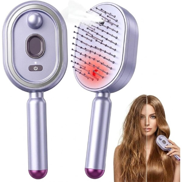 Electric Spray Hair Massage Brush, Self-Cleaning Air Cushion Detangling Comb with Anti-Static Technology for Frizzy Hair