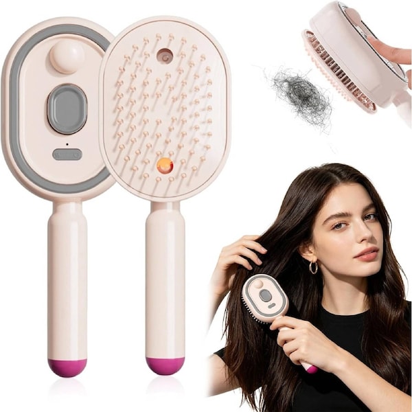 Air Cushion Electric Hair Brush with Spray Function, Rechargeable Self-Cleaning Scalp Massage Comb for Tangle-Free Hair