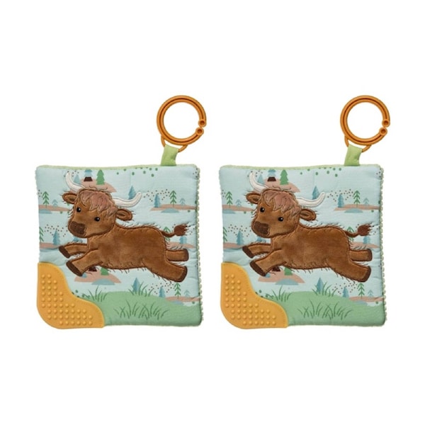 2PK Mary Meyer Hetty Highland Cow Soft Plush Crinkle Teether 17cm With Hook