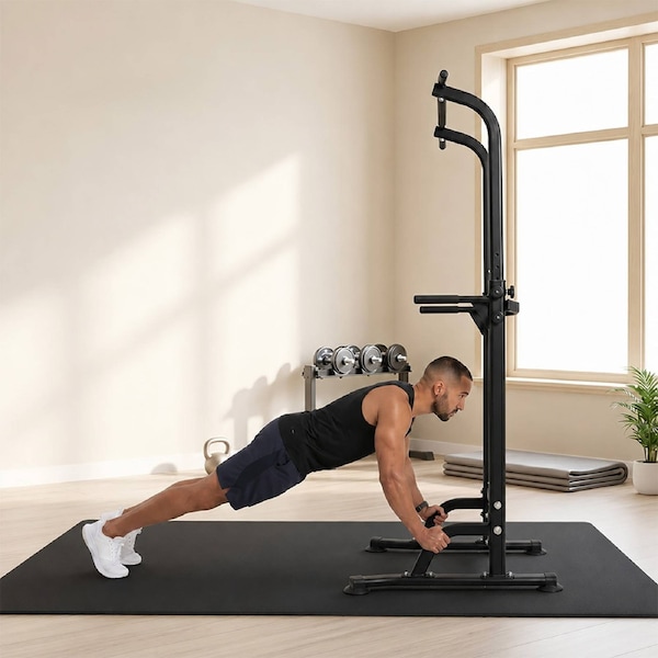 Centra Power Tower Pull Up Bar Dip Station Adjustable Home Gym 150kg Black