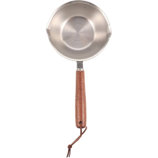 DGM Mini Stainless Steel Saucepan with Wood Handle, 200ml Three-Layer Milk Pan for Cooking and Butter Melting - Oil Pot for Household Kitchen Use