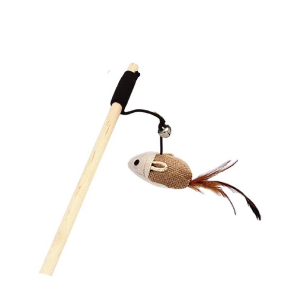 Anypet Interactive Mouse Cat Toy Catcher Stick Brown