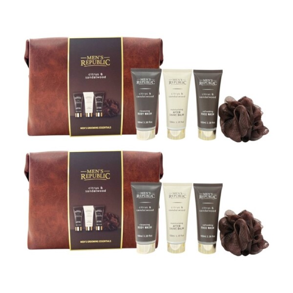 2x 5pc Men's Republic Grooming Kit Faux Leather Toiletry Bag Body Face Wash