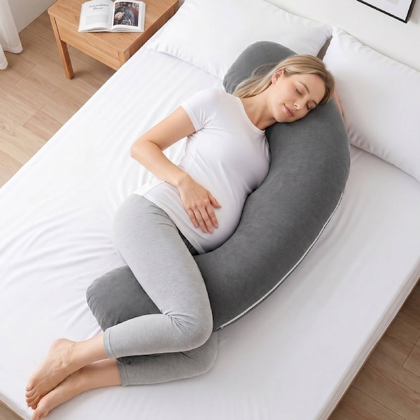 Giselle Bedding Maternity Pillow for Side Sleeping Cotton L-Shaped Grey