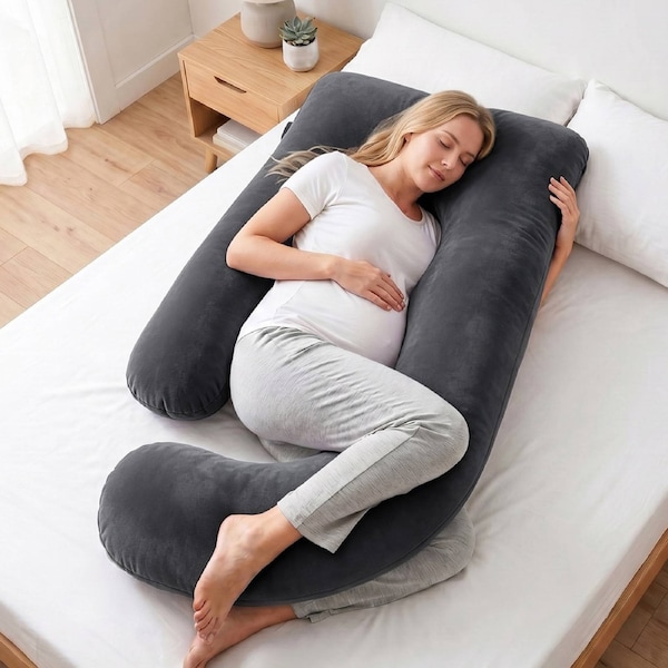 Giselle Bedding G-Shaped Maternity Pillow for Back and Belly Support Dark Grey