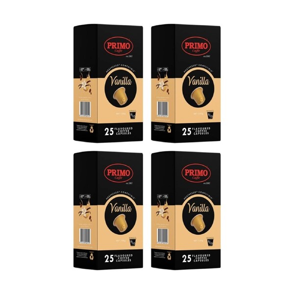 100pc Primo Coffee Vanilla Flavoured Pods Compatible W/ Nespresso