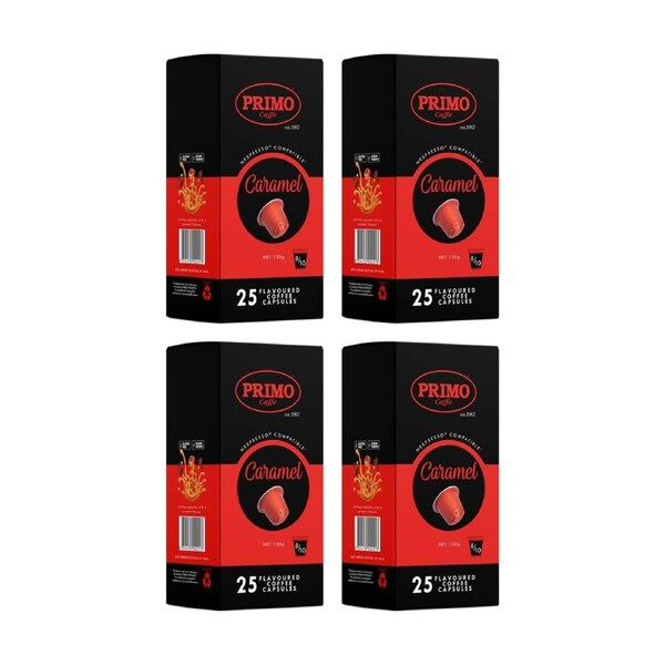 100pc Primo Coffee Caramel Flavoured Pods Compatible W/ Nespresso