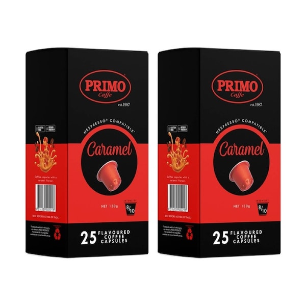 50pc Primo Coffee Caramel Flavoured Pods Compatible W/ Nespresso