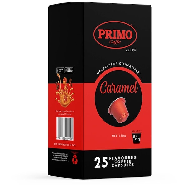 25pc Primo Coffee Caramel Flavoured Pods Compatible W/ Nespresso