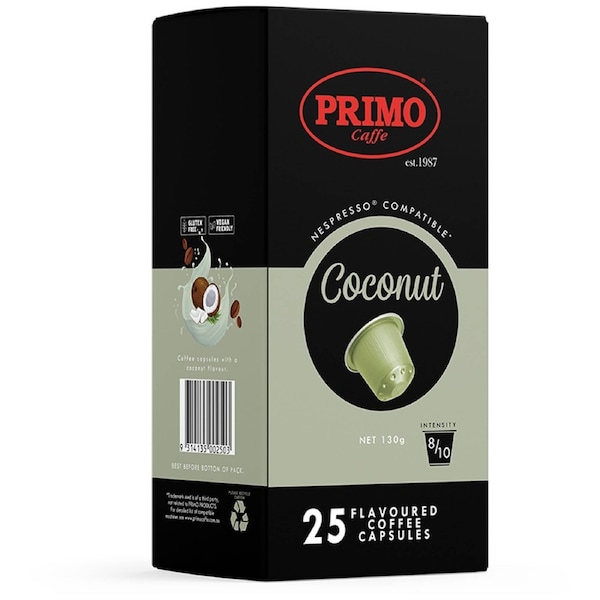 25pc Primo Coffee Coconut Flavoured Pods Compatible W/ Nespresso