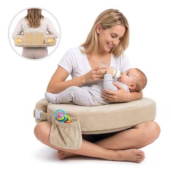 PlayPals Nursing/Breastfeeding Support Pillow w/ Pocket for Mom Baby Beige