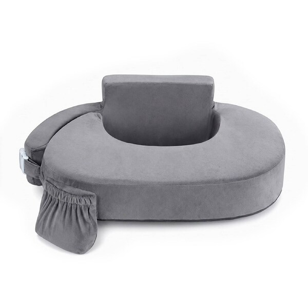 PlayPals Nursing/Breastfeeding Support Pillow w/ Pocket for Mom Baby Grey