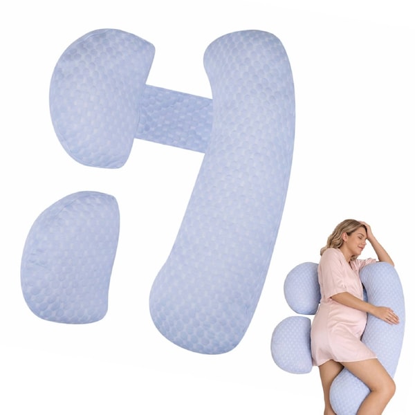 Playpals 3-Piece Adjustable Pregnancy Pillow H L V Shaped Full Body Support Pillow Blue