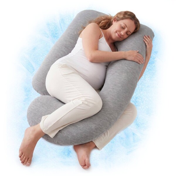 Playpals 125cm U-Shaped Cooling Pregnancy Pillow, Full Body Maternity Support Grey