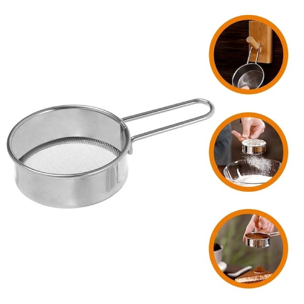 Small Fine Mesh Flour Shaker Stainless Steel Baking Sifter with Handle for Home
