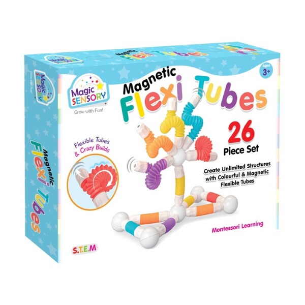 26pc Magic Sensory Magnetic Flexi Tubes Set Toy Creative Play 3y+