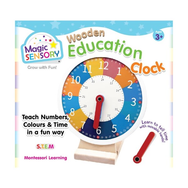 Magic Sensory Wooden Learning Clock Educational Toy Time Teaching Kids 3y+