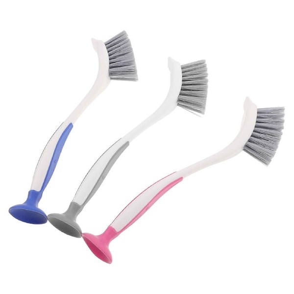 ESTONE Kitchen Brushes For Dishes Scrubber Tool With Long Handle For Kitchen Use 3Pcs Pink
