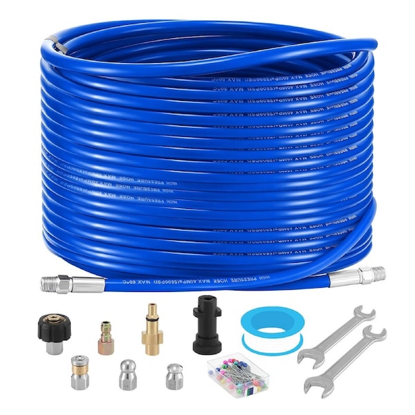 30m Sewer Jetter Hose 5800 PSI Drain Cleaning Kit with 1/4" NPT Quick Connect & Rotating Nozzles