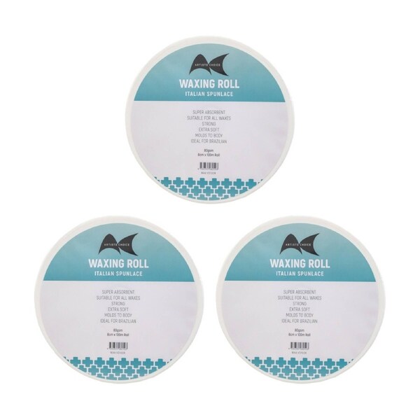 3PK Artists Choice Spunlace Wax Roll Absorbent Gentle Hair 80gsm 8cm x 100m