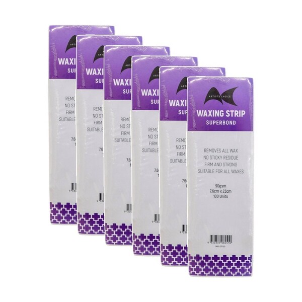 6x 100pc Artists Choice Wax Strips Superbond Hair Removal 90gsm 7.6x23cm