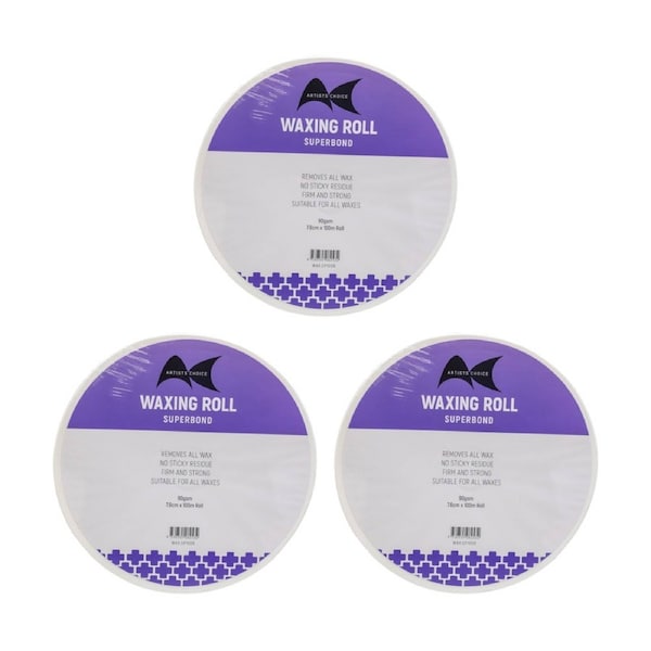 3PK Artists Choice Superbond Wax Roll No Residue Hair 90gsm 7.6cm x 100m