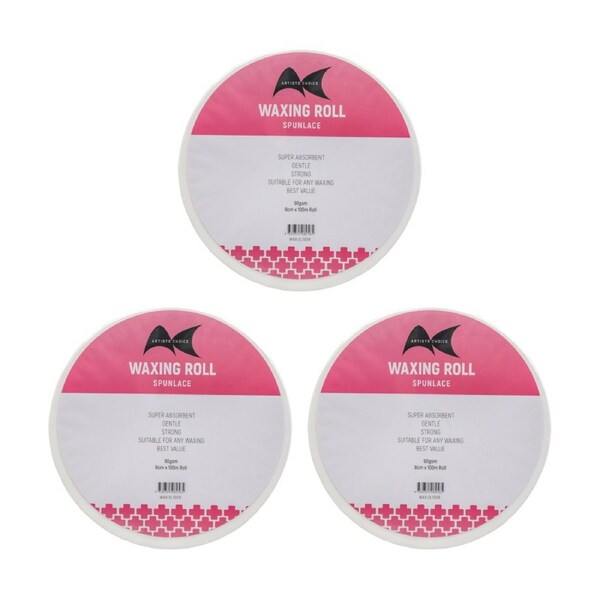 3PK Artists Choice Spunlace Wax Roll Absorbent Gentle Hair 90gsm 8cm x 100m