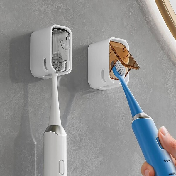 4Pcs Toothbrush Holder for Bathroom Wall-Mounted Toothbrush Storage Rack with Lid