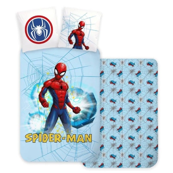 Marvel Spider-Man Light Blue Cotton Kids Quilt Cover Set - Toddler Bed Size