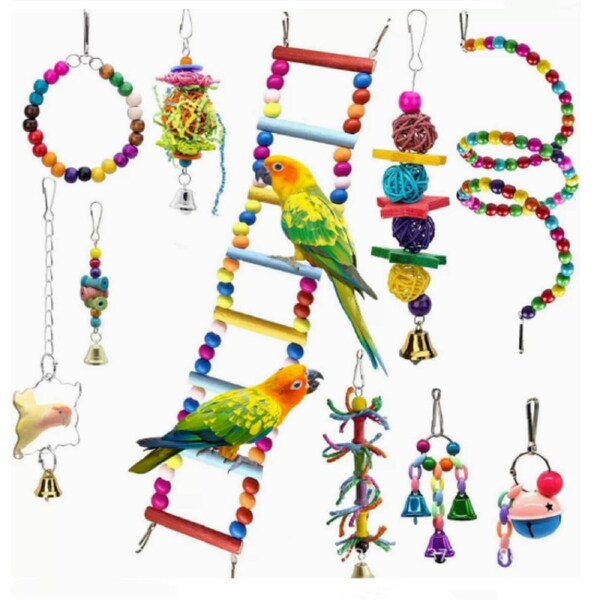10PCS Parrot Hanging Swing Bird Toy Harness Cage Ladder Parakeet