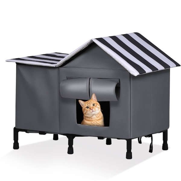 Advwin 2-in-1 Elevated Cat Shelter and Camp Bed Weatherproof Cat House