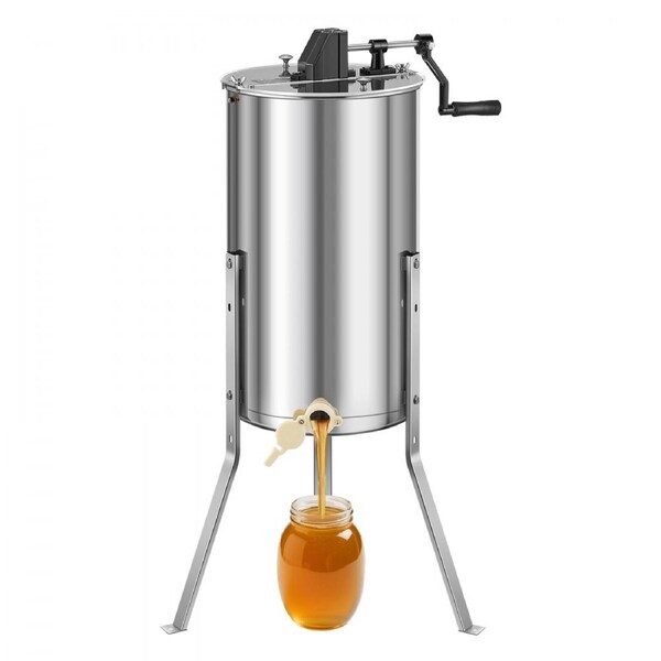 2-Frame Manual Honey Extractor with Transparent Lid, Stainless Steel Honeycomb Drum Spinner, Height-Adjustable Stand, Centrifuge Equipment for Beekeeping