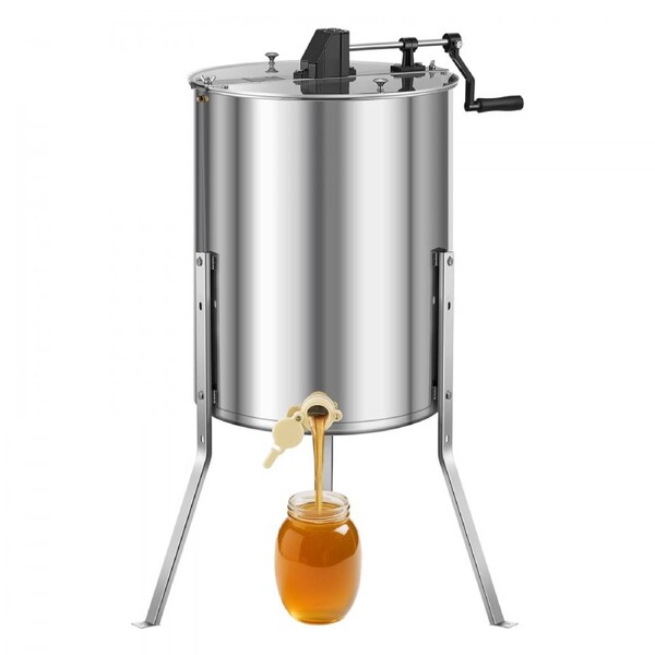 4/8-Frame Manual Honey Extractor with Transparent Lid, Stainless Steel Honeycomb Drum Spinner, Height-Adjustable Stand, Beekeeping Extraction Equipment