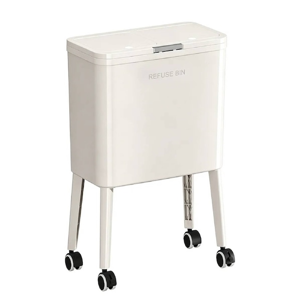 Elevated Rubbish Recycling Bin with Wheels 2 Compartments Kitchen Waste Sorter 45.5x24.5x68.5cm